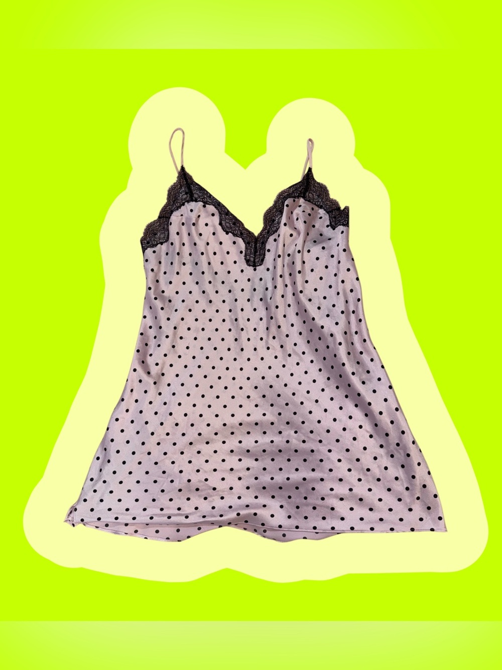 Victoria’s Secret Women’s Polka Dot Lace Trim Satin Slip - Pink & Black